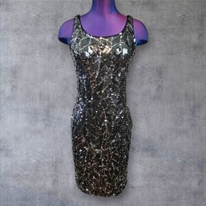 Vintage Black Tie by He-Ro Black Silver Sequin Mini Dress Bodycon Size 4 Women's